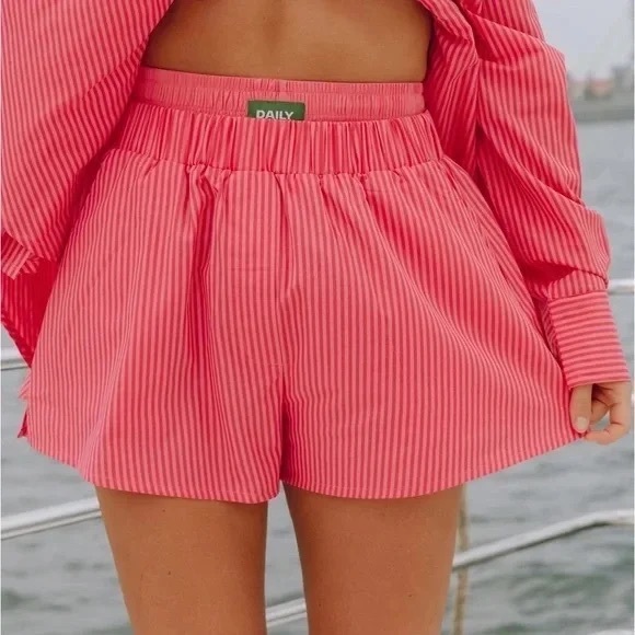 Daily Drills - Pink Striped Poplin Double-Banded Shorts - Picture 1 of 8